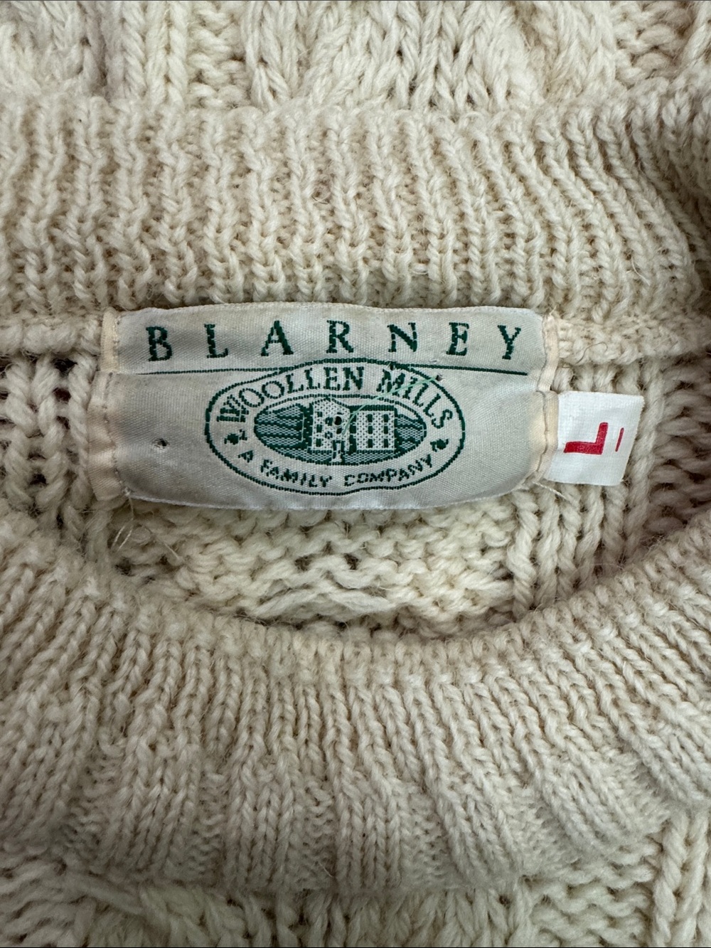 Blarney Vintage Aran Irish Fisherman Cable Knit Wool Clover Embroidered Sweater - Picture 4 of 7